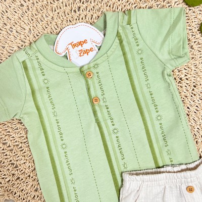 Conj. Camiseta Sunshine e Bermuda - Verde e Areia